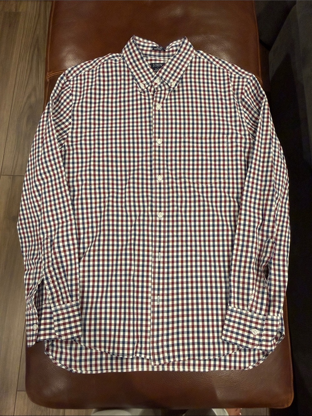 J. Crew Men’s Button-Up Gingham Shirt — Navy, Red & White - Never Worn